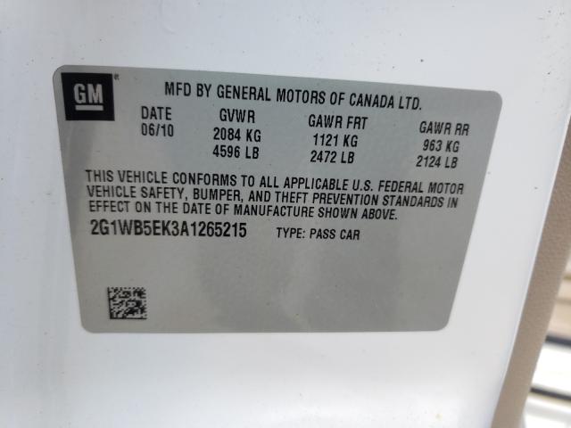 Photo 10 from auction – 2010 CHEVROLET IMPALA LT with VIN 2G1WB5EK3A1265215