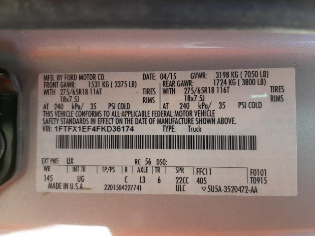 Photo 10 from auction – 2015 FORD F150 SUPER with VIN 1FTFX1EF4FKD36174