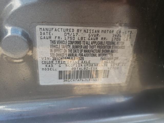 Photo 10 from auction – 2018 NISSAN VERSA S with VIN 3N1CN7AP6JL816625