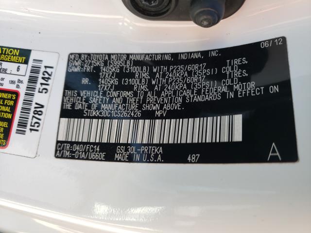 Photo 10 from auction – 2012 TOYOTA SIENNA LE with VIN 5TDKK3DC1CS262426