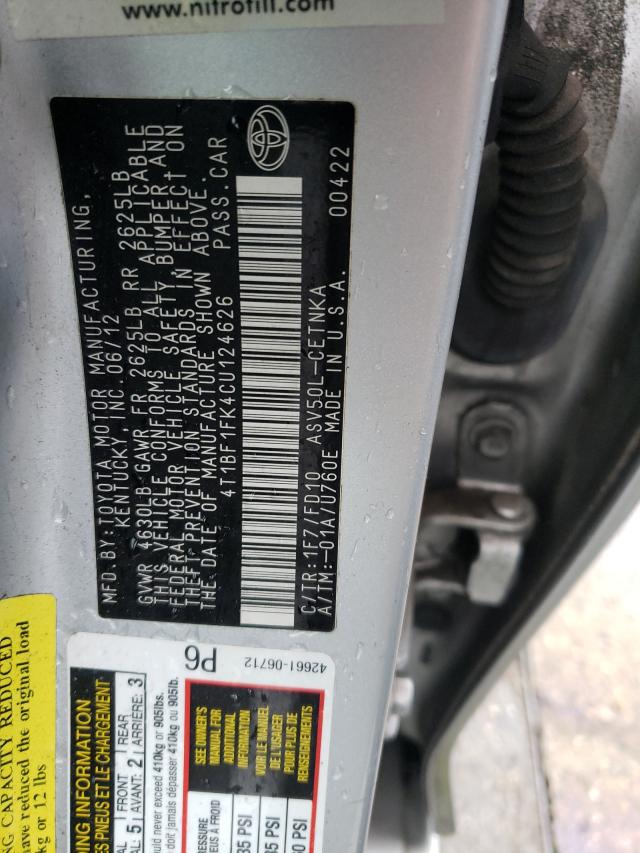 Photo 10 from auction – 2012 TOYOTA CAMRY BASE with VIN 4T1BF1FK4CU124626