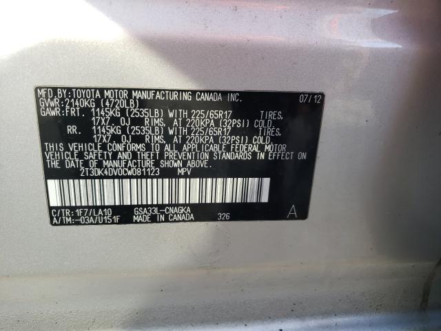 Photo 10 from auction – 2012 TOYOTA RAV4 LIMIT with VIN 2T3DK4DV0CW081123