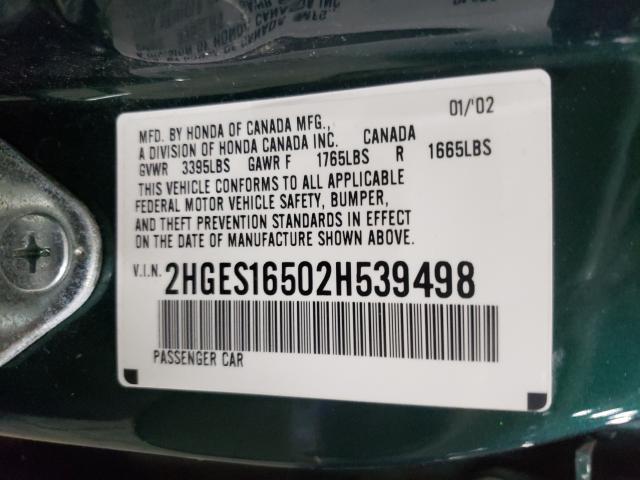 Photo 10 from auction – 2002 HONDA CIVIC LX with VIN 2HGES16502H539498