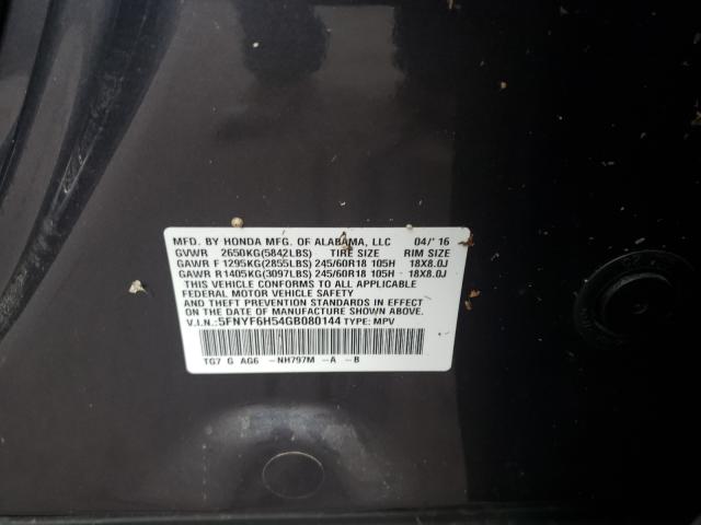 Photo 10 from auction – 2016 HONDA PILOT EXL with VIN 5FNYF6H54GB080144
