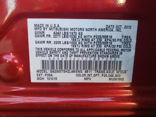 Photo 10 from auction – 2013 MITSUBISHI OUTLANDER with VIN 4A4AR3AUXDE007259