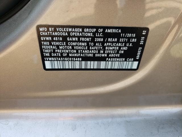 Photo 10 from auction – 2016 VOLKSWAGEN PASSAT SE with VIN 1VWBS7A31GC015469