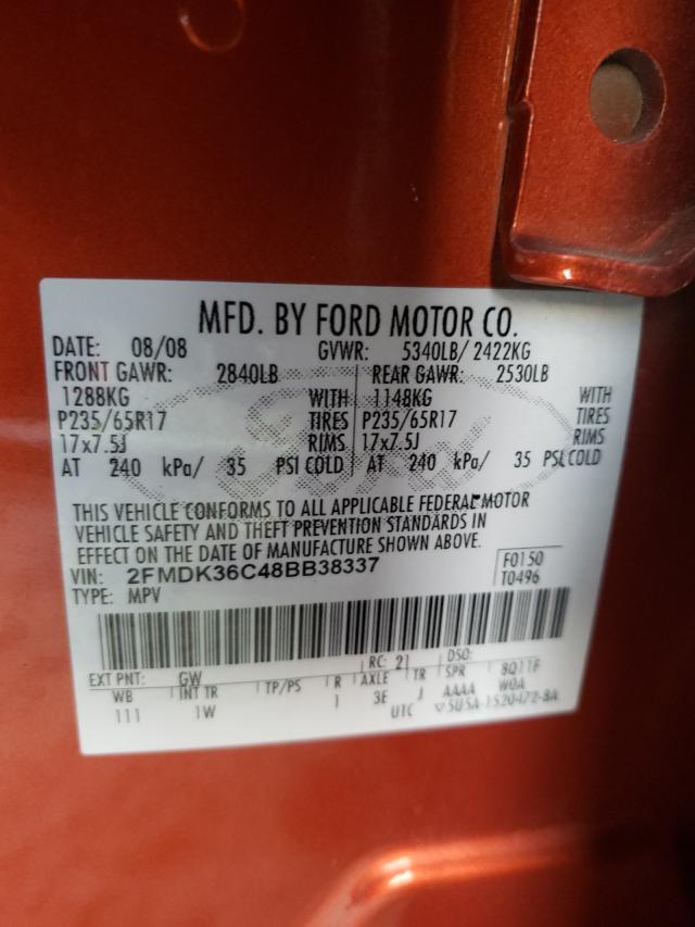 Photo 10 from auction – 2008 FORD EDGE SE with VIN 2FMDK36C48BB38337