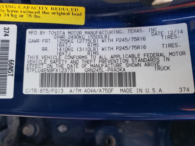 Photo 10 from auction – 2015 TOYOTA TACOMA DOU with VIN 5TFLU4EN9FX123731