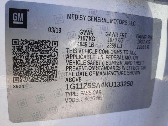 Photo 10 from auction – 2019 CHEVROLET IMPALA LT with VIN 1G11Z5SA4KU133250