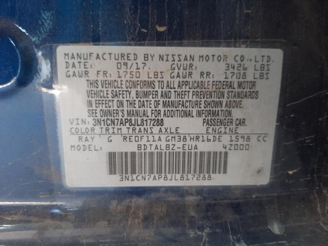 Photo 10 from auction – 2018 NISSAN VERSA S with VIN 3N1CN7AP8JL817288
