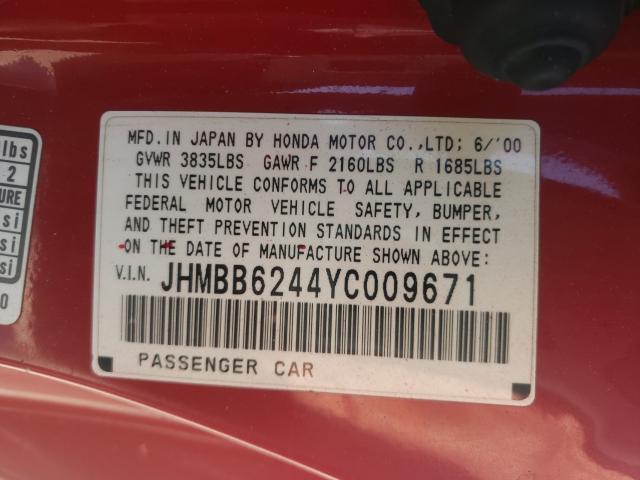 Photo 10 from auction – 2000 HONDA PRELUDE with VIN JHMBB6244YC009671