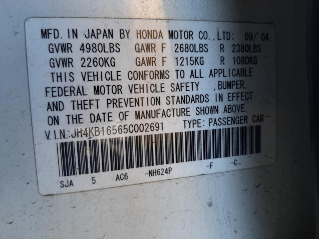 Photo 10 from auction – 2005 ACURA RL with VIN JH4KB16565C002691