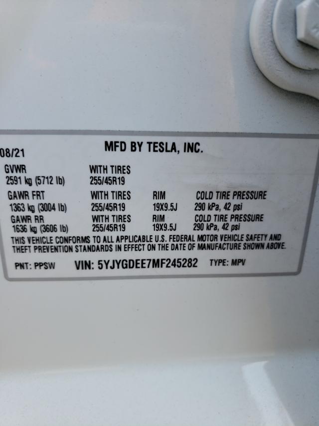 Photo 10 from auction – 2021 TESLA MODEL Y with VIN 5YJYGDEE7MF245282