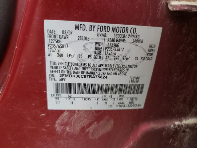 Photo 10 from auction – 2007 FORD EDGE SE with VIN 2FMDK36C87BA75824
