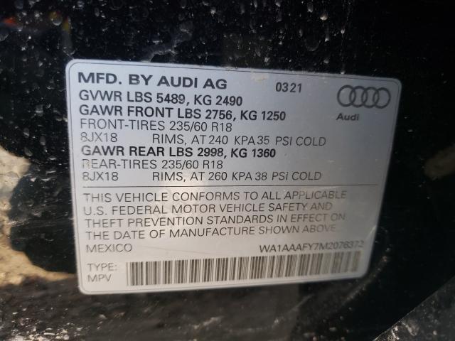 Photo 10 from auction – 2021 AUDI Q5 PREMIUM with VIN WA1AAAFY7M2076372
