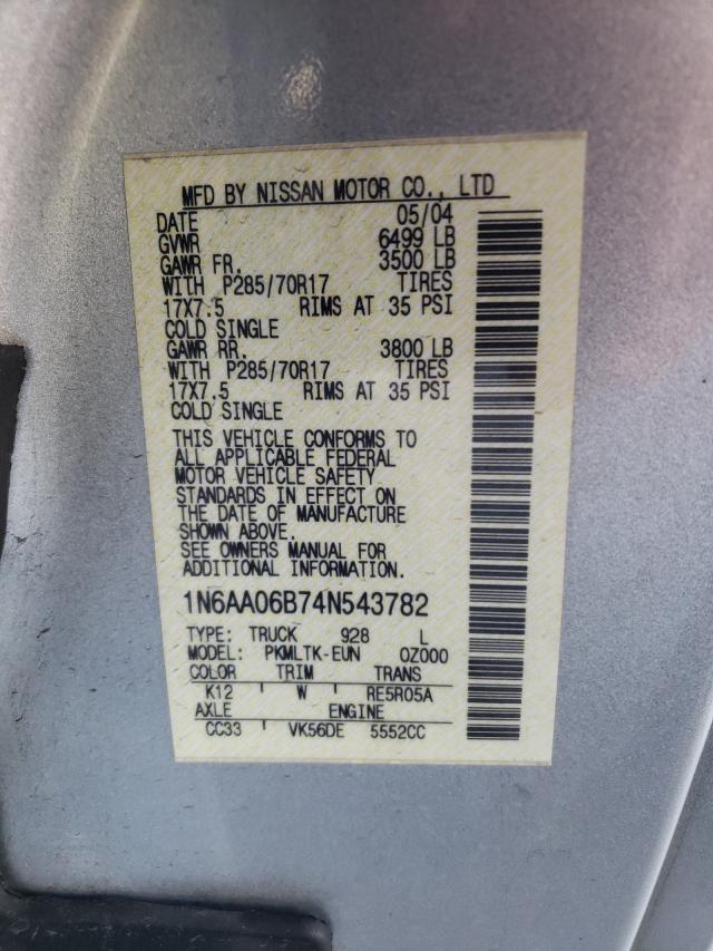 Photo 10 from auction – 2004 NISSAN TITAN XE with VIN 1N6AA06B74N543782