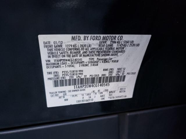 Photo 10 from auction – 2012 FORD TAURUS SEL with VIN 1FAHP2EW4CG140545