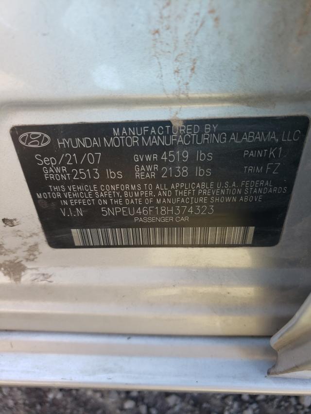Photo 10 from auction – 2008 HYUNDAI SONATA SE with VIN 5NPEU46F18H374323