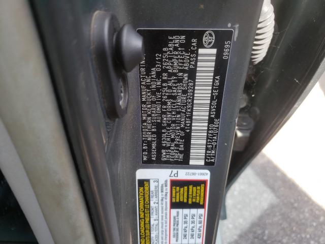 Photo 10 from auction – 2012 TOYOTA CAMRY BASE with VIN 4T4BF1FK9CR209287