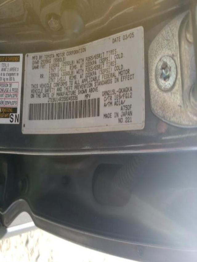 Photo 10 from auction – 2005 TOYOTA 4RUNNER SR with VIN JTEBU14R358045336