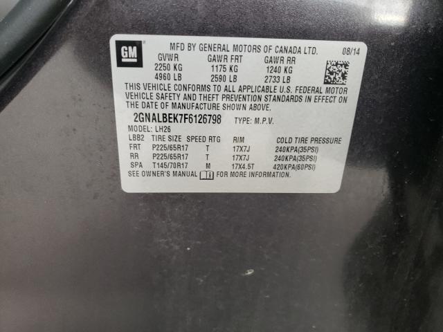 Photo 10 from auction – 2015 CHEVROLET EQUINOX LT with VIN 2GNALBEK7F6126798