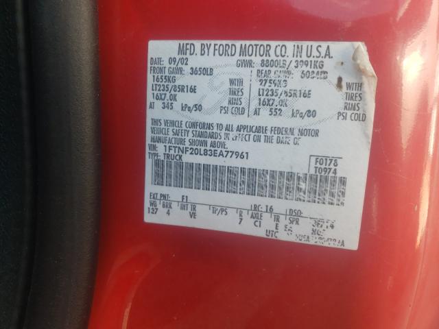 Photo 10 from auction – 2003 FORD F250 SUPER with VIN 1FTNF20L83EA77961