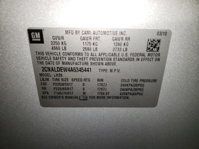 Photo 10 from auction – 2010 CHEVROLET EQUINOX LT with VIN 2CNALDEW4A6345441