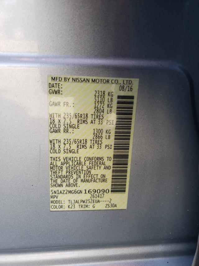 Photo 10 from auction – 2016 NISSAN MURANO with VIN 5N1AZ2MG6GN169090