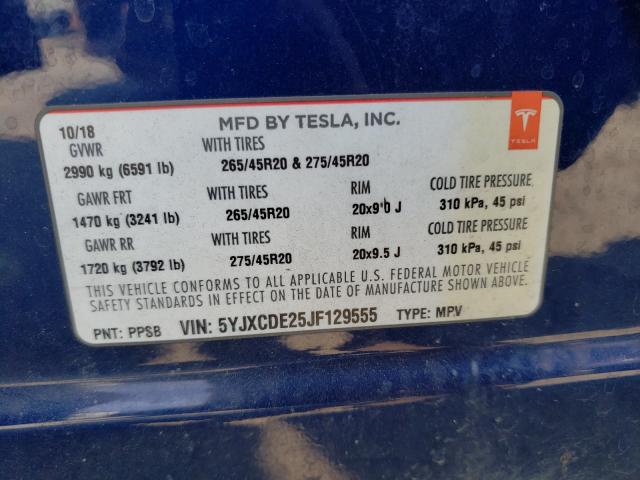 Photo 10 from auction – 2018 TESLA MODEL X with VIN 5YJXCDE25JF129555