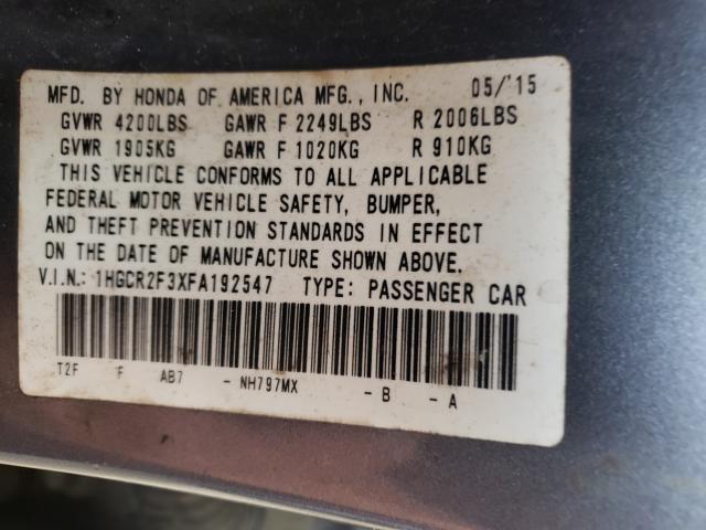 Photo 10 from auction – 2015 HONDA ACCORD LX with VIN 1HGCR2F3XFA192547
