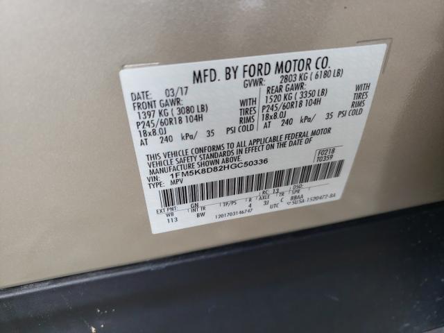 Photo 10 from auction – 2017 FORD EXPLORER X with VIN 1FM5K8D82HGC50336