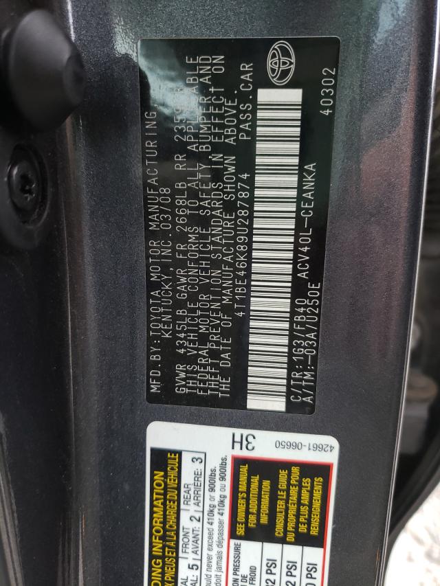 Photo 10 from auction – 2009 TOYOTA CAMRY BASE with VIN 4T1BE46K89U287874