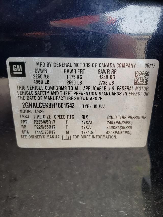 Photo 10 from auction – 2017 CHEVROLET EQUINOX LT with VIN 2GNALCEK8H1601543