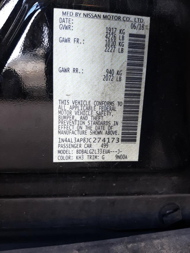Photo 10 from auction – 2018 NISSAN ALTIMA 2.5 with VIN 1N4AL3AP8JC274173