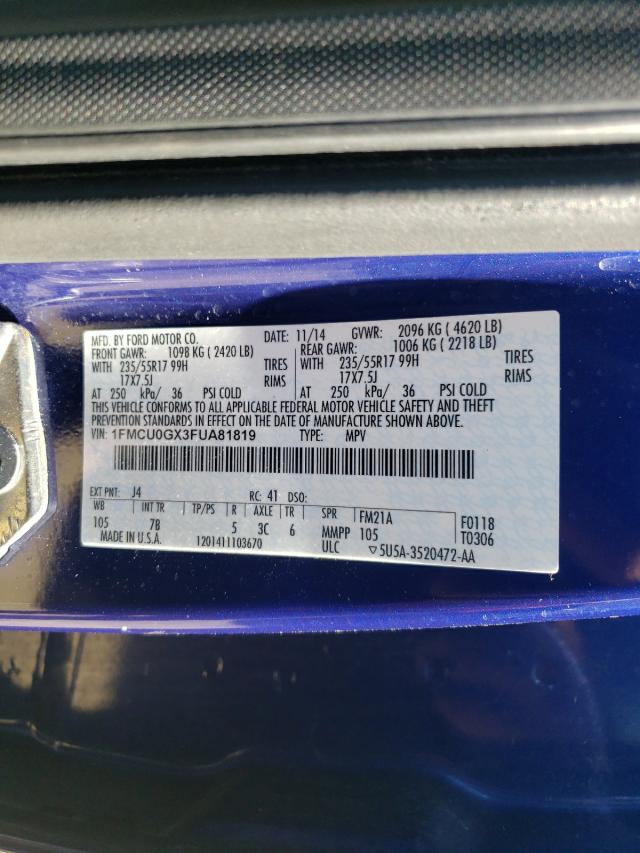 Photo 10 from auction – 2015 FORD ESCAPE SE with VIN 1FMCU0GX3FUA81819