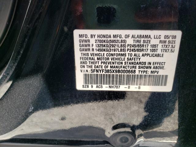 Photo 10 from auction – 2009 HONDA PILOT EXL with VIN 5FNYF385X9B000668