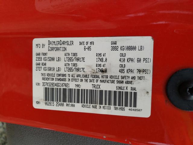 Photo 10 from auction – 2006 DODGE RAM 2500 S with VIN 3D7KS28D46G107021