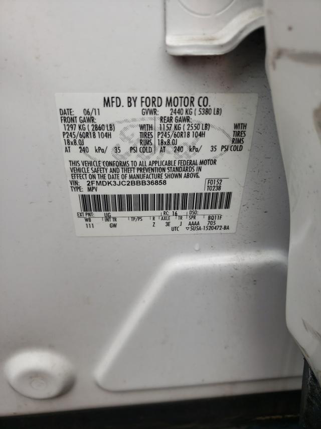 Photo 10 from auction – 2011 FORD EDGE SEL with VIN 2FMDK3JC2BBB36858