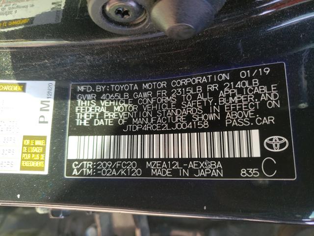 Photo 10 from auction – 2020 TOYOTA COROLLA SE with VIN JTDP4RCE2LJ004158