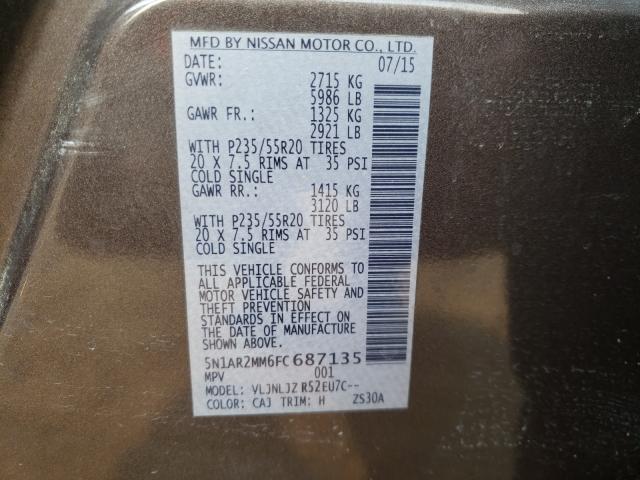 Photo 10 from auction – 2015 NISSAN PATHFINDER with VIN 5N1AR2MM6FC687135