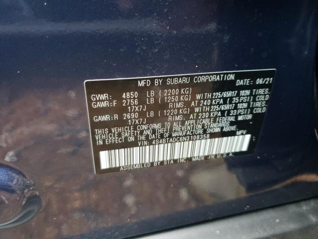 Photo 10 from auction – 2022 SUBARU OUTBACK PR with VIN 4S4BTADC6N3108358