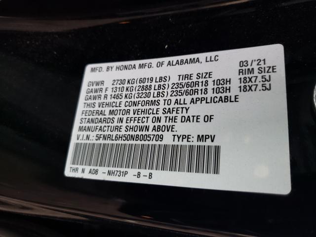 Photo 10 from auction – 2022 HONDA ODYSSEY EX with VIN 5FNRL6H50NB005709