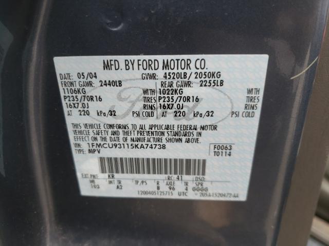 Photo 10 from auction – 2005 FORD ESCAPE with VIN 1FMCU93115KA74738