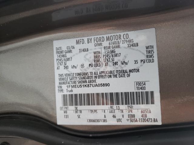 Photo 10 from auction – 2007 FORD EXPLORER S with VIN 1FMEU51K87UA05890
