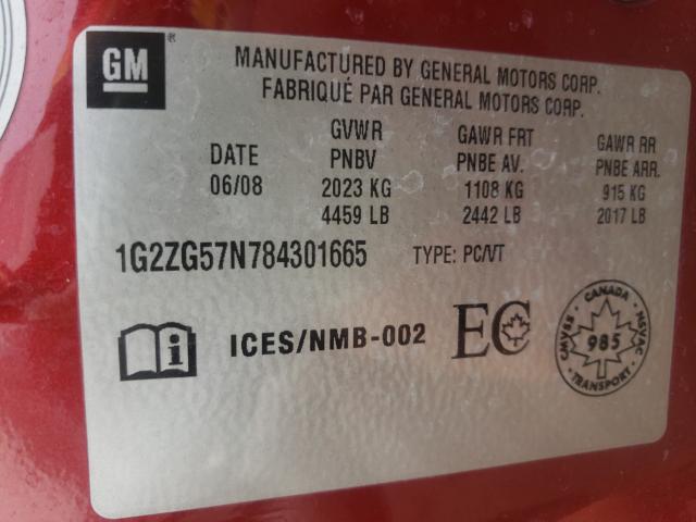 Photo 10 from auction – 2008 PONTIAC G6 BASE with VIN 1G2ZG57N784301665