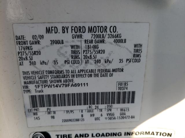 Photo 10 from auction – 2009 FORD F150 SUPER with VIN 1FTPW14V79FA69111