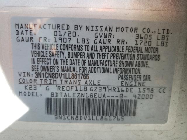Photo 10 from auction – 2020 NISSAN VERSA S with VIN 3N1CN8DV1LL861765