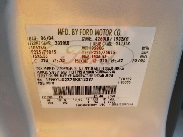 Photo 10 from auction – 2005 FORD ESCAPE XLS with VIN 1FMYU02Z75KB13387