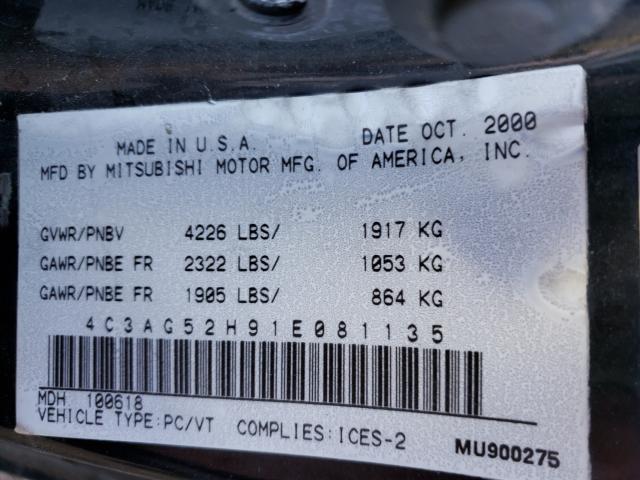 Photo 10 from auction – 2001 CHRYSLER SEBRING LX with VIN 4C3AG52H91E081135