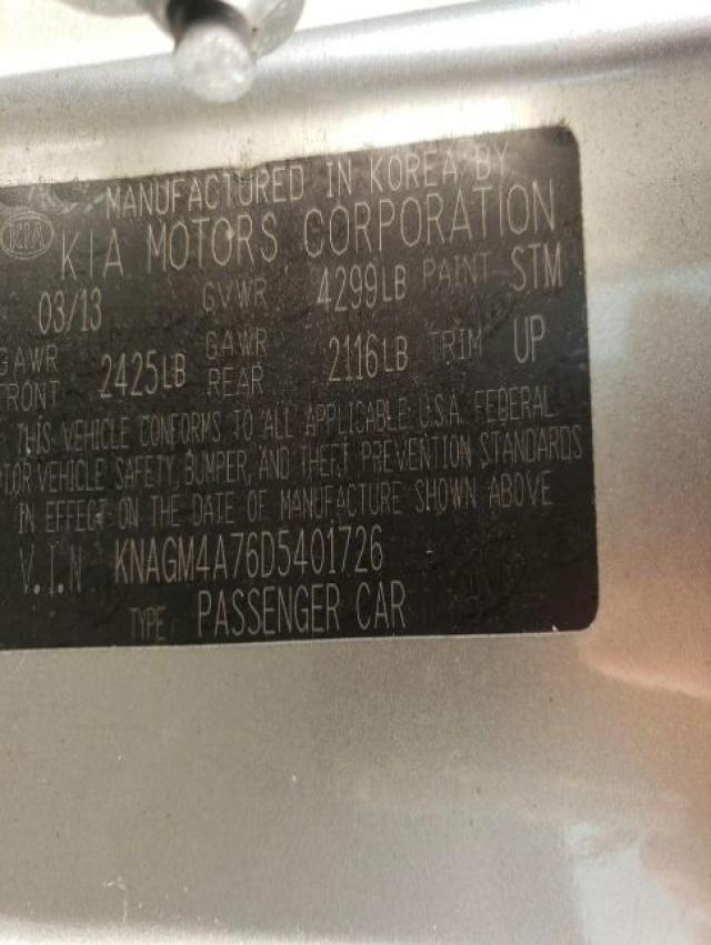 Photo 10 from auction – 2013 KIA OPTIMA LX with VIN KNAGM4A76D5401726